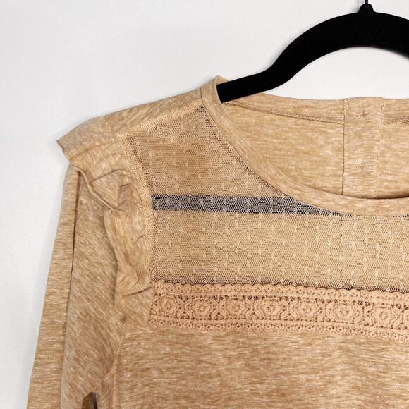 New Hem & Thread Small Peachy Orange Burnout Long Sleeve Lace Inset Button Back - Picture 5 of 9